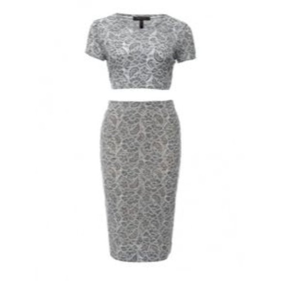 BCBGMaxAzria Haze Grey Floral Lace Bridette Crop Top & Matching Skirt size S - Picture 16 of 16